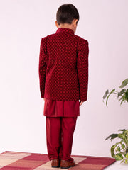 Boys' Maroon Jodhpuri, Kurta and Pyjama Set