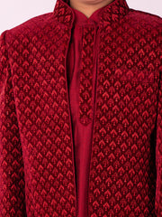 Boys' Maroon Jodhpuri, Kurta and Pyjama Set