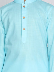 Boys' Aqua And White Kurta Pyjama Set