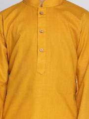 Boys' Mustard And White Kurta Pyjama Set