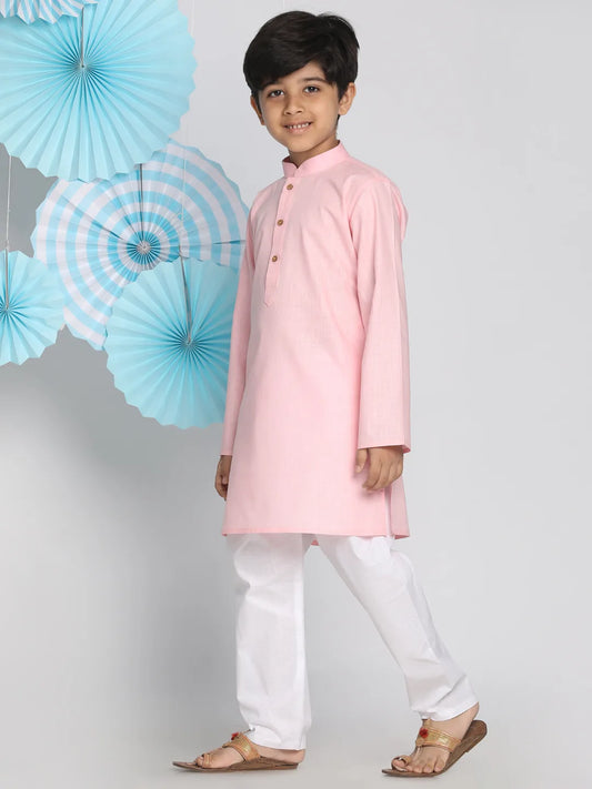 Boys' Pink And White Kurta Pyjama Set