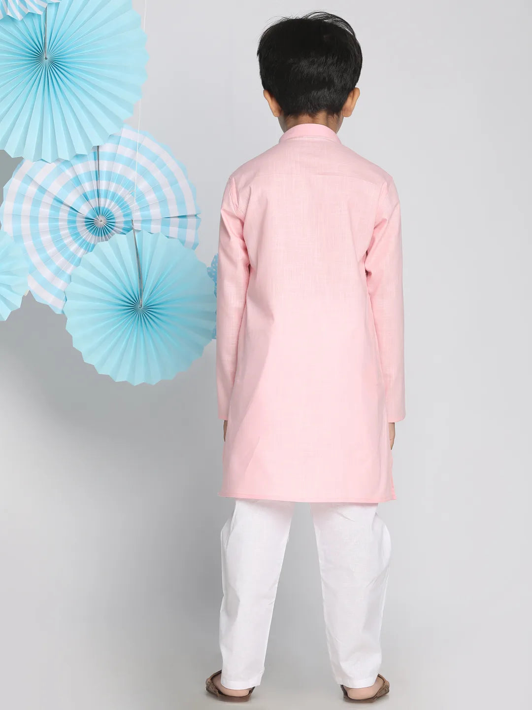 Boys' Pink And White Kurta Pyjama Set