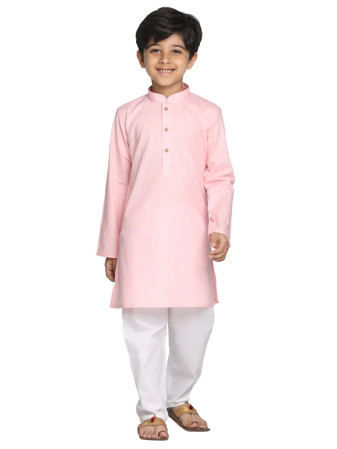 Boys' Pink And White Kurta Pyjama Set