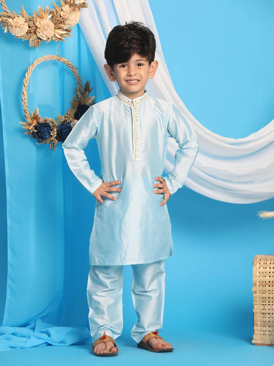 Boys' Aqua Kurta And Pyjama