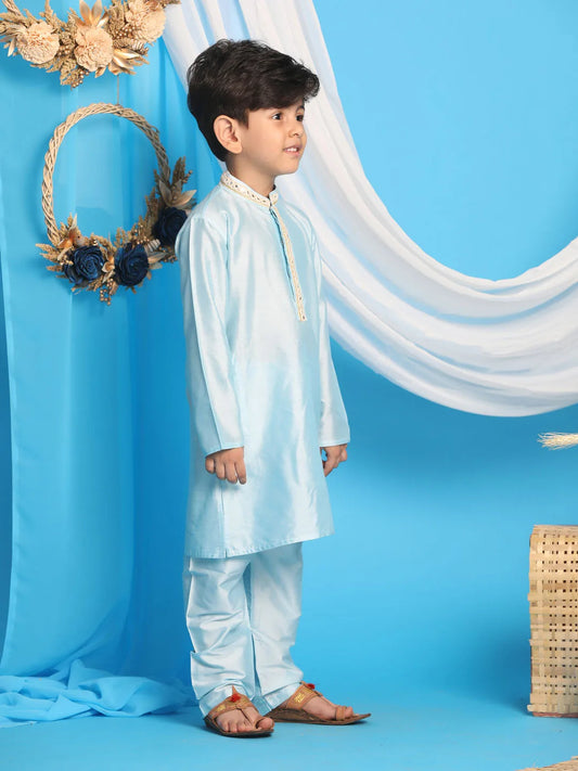 Boys' Aqua Kurta And Pyjama