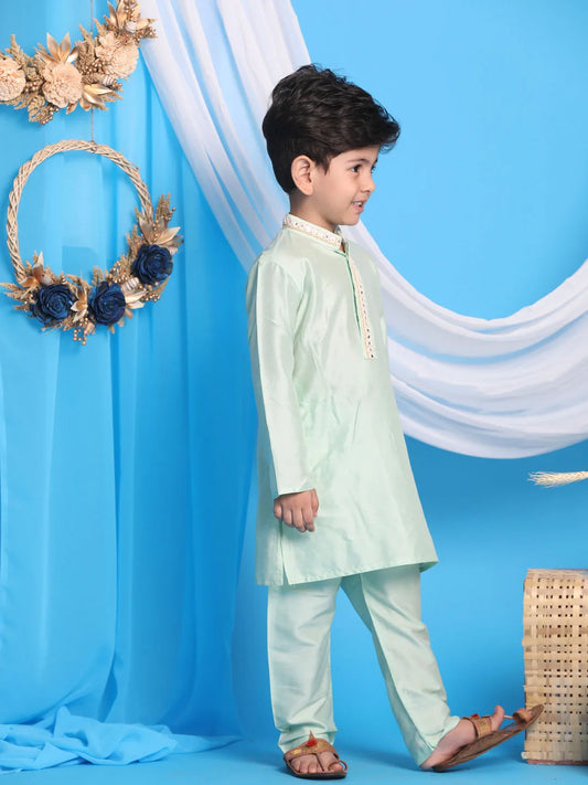 Boys' Mint Green Kurta And Pyjama