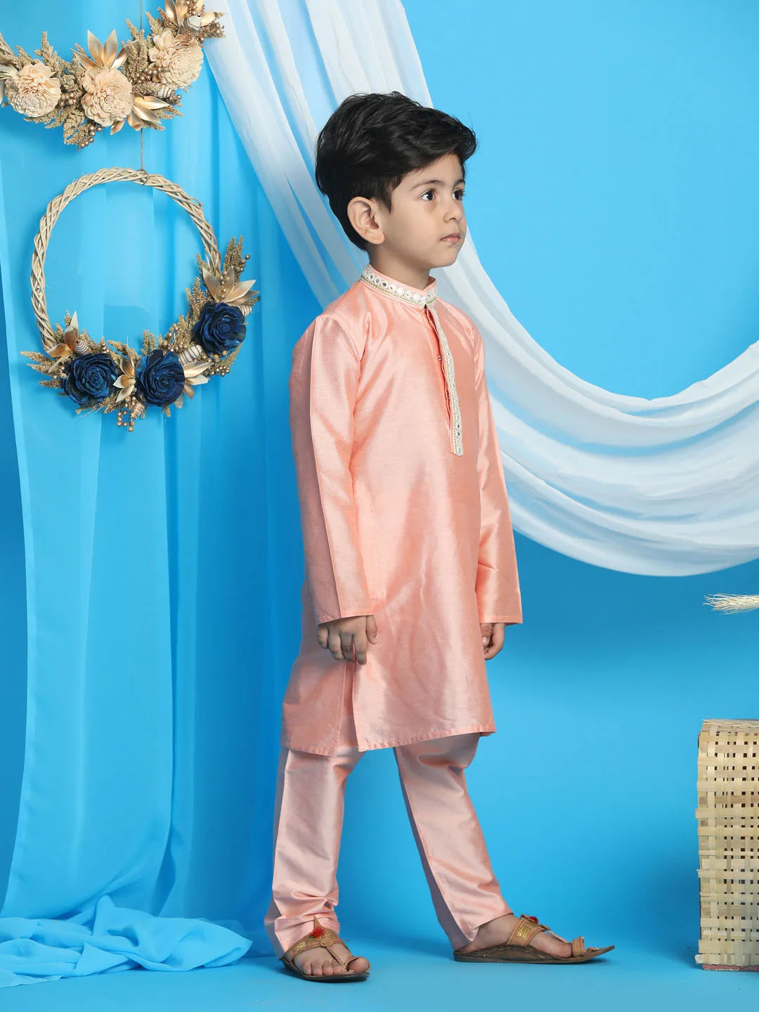 Boys’ Pink Kurta And Pyjama