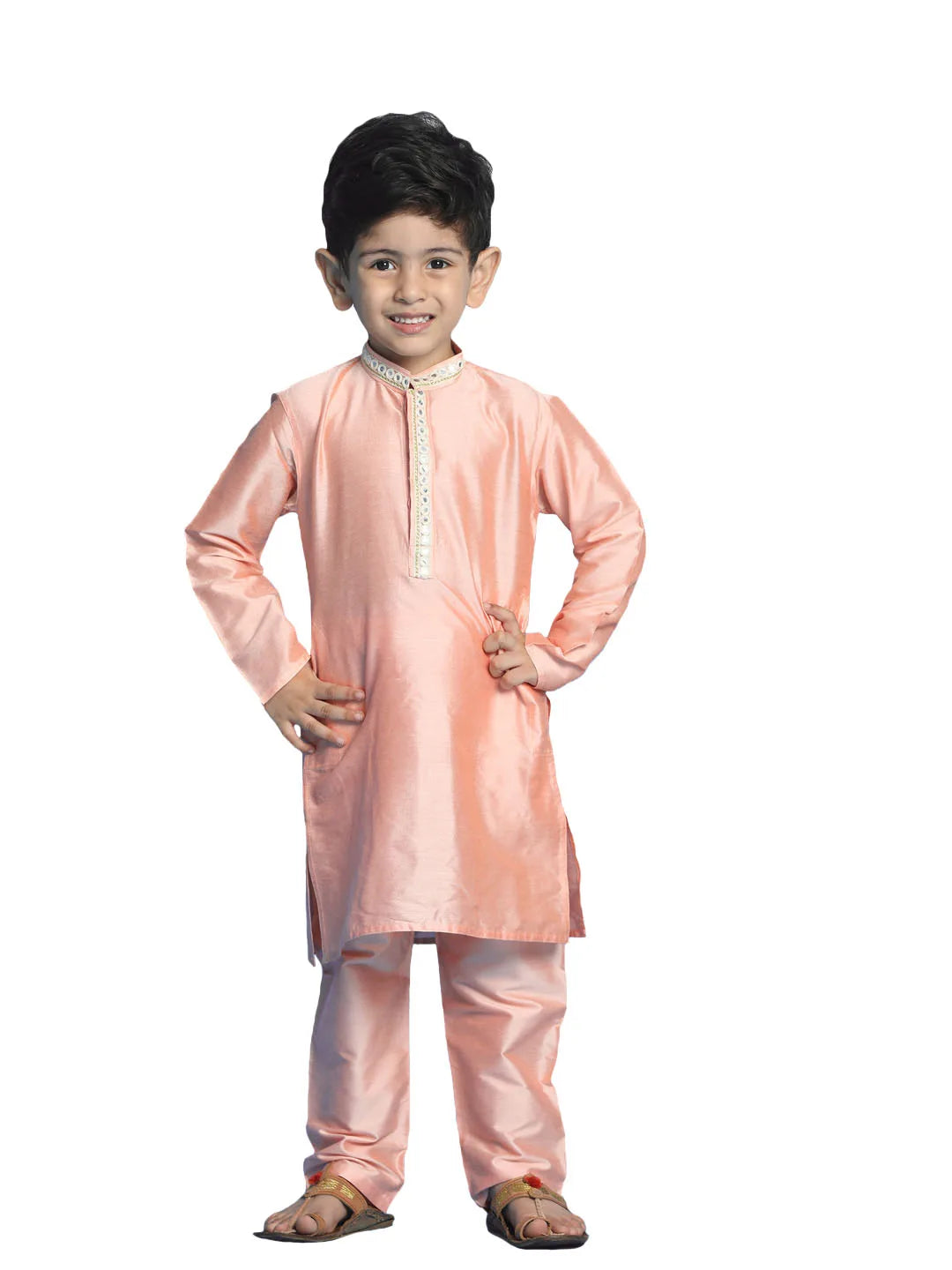 Boys' Pink Kurta And Pyjama