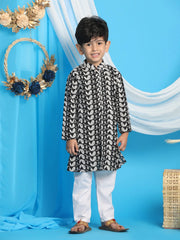 Boys' Black And White Kurta Pyjama Set