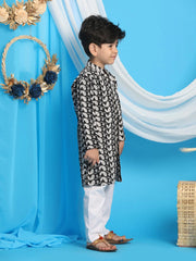 Boys' Black And White Kurta Pyjama Set