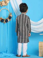 Boys' Black And White Kurta Pyjama Set