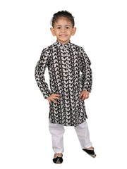 Boys' Black And White Kurta Pyjama Set