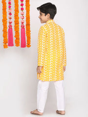 Boys' Orange And White Kurta Pyjama Set