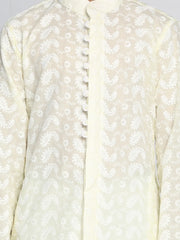 Boys' Yellow And White Kurta Pyjama Set