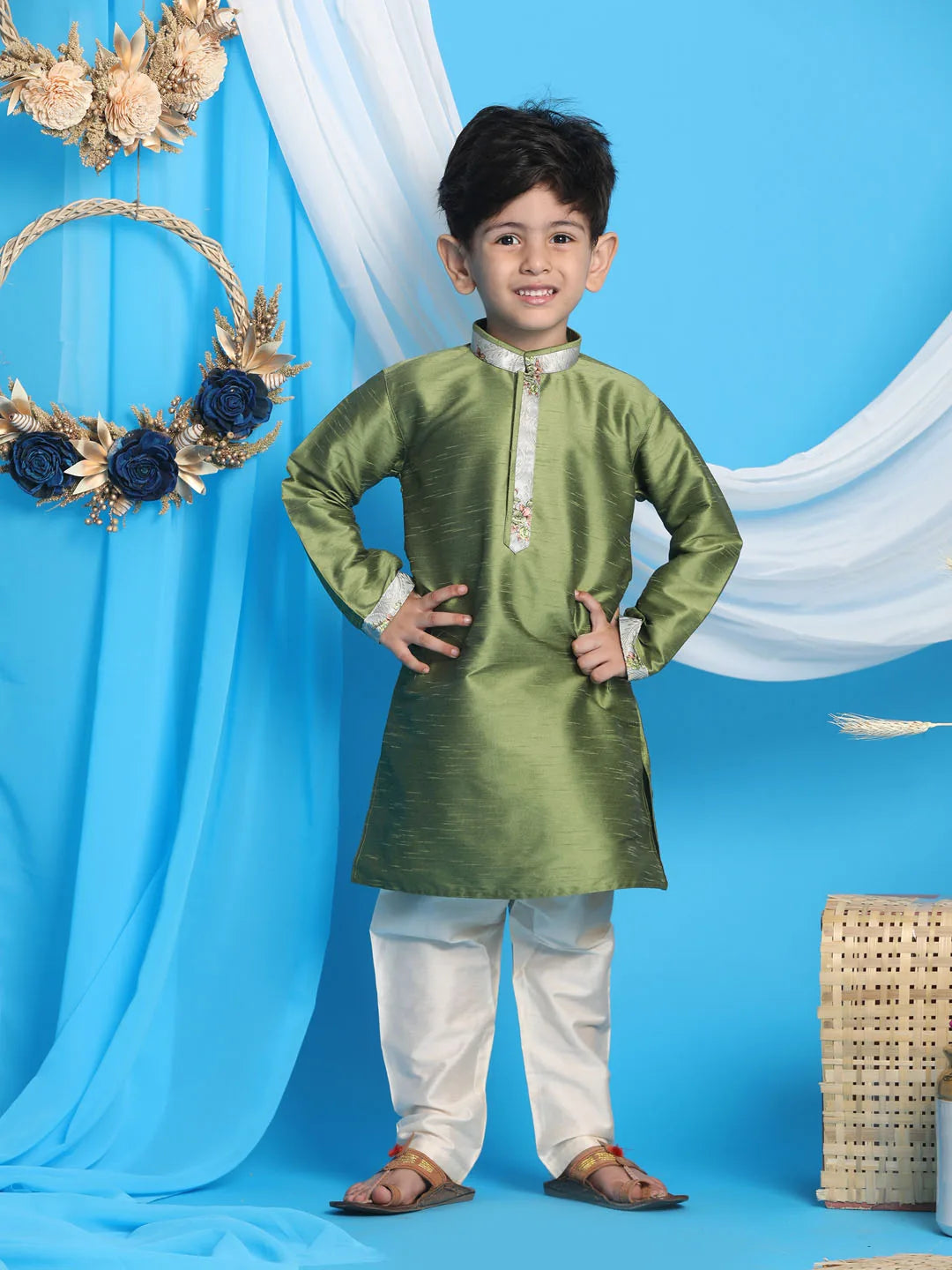 Boys' Green Kurta Pyjama Set