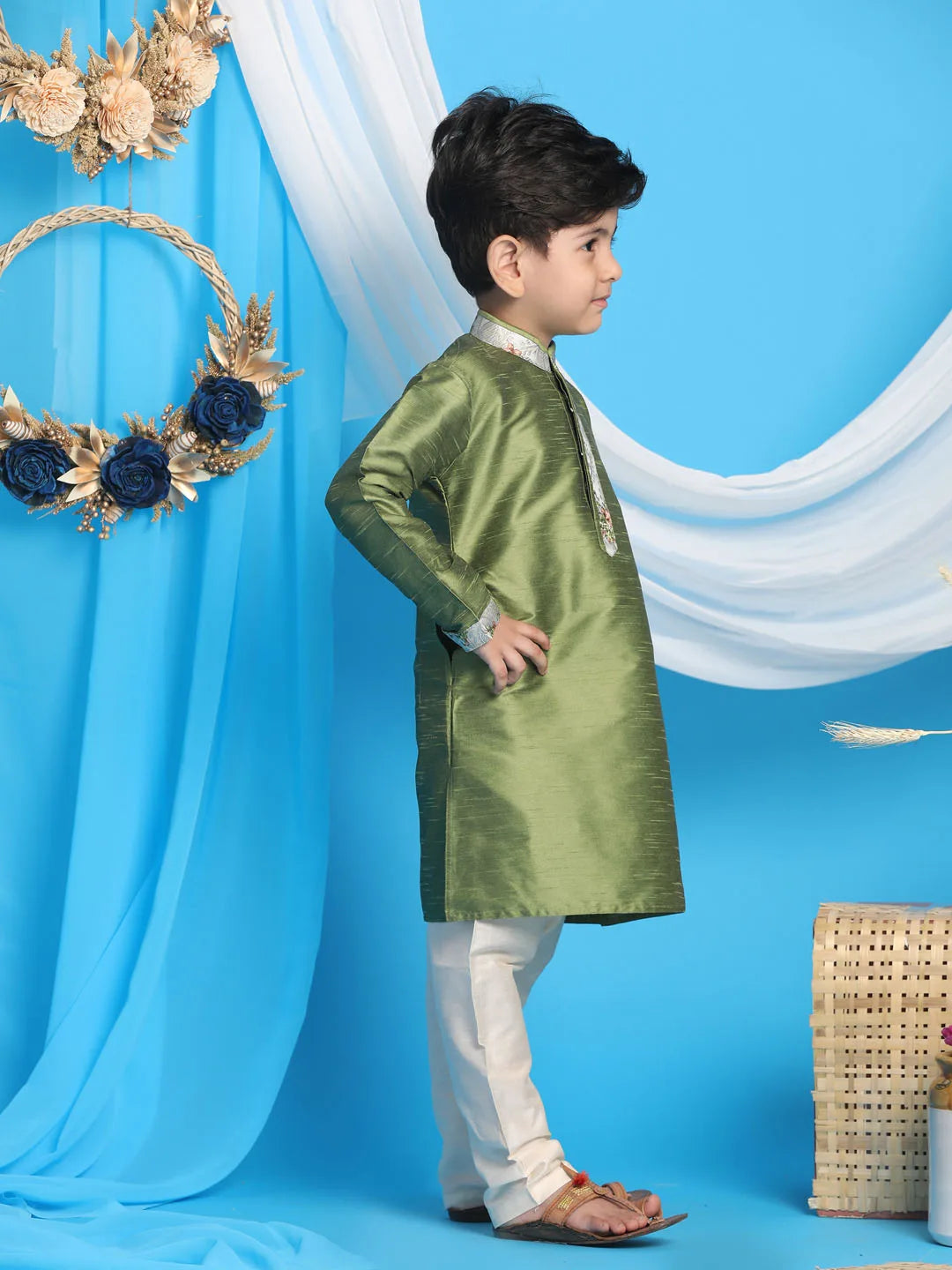 Boys' Green Kurta Pyjama Set