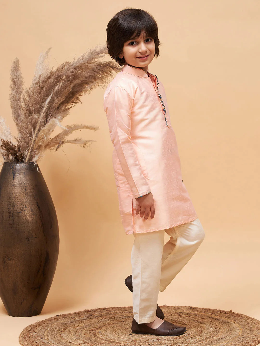 Boys' Peach Kurta Pyjama Set