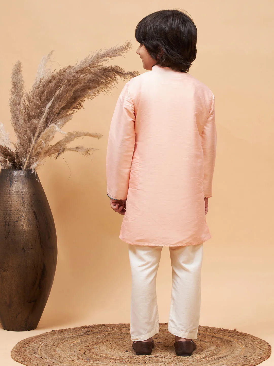 Boys' Peach Kurta Pyjama Set