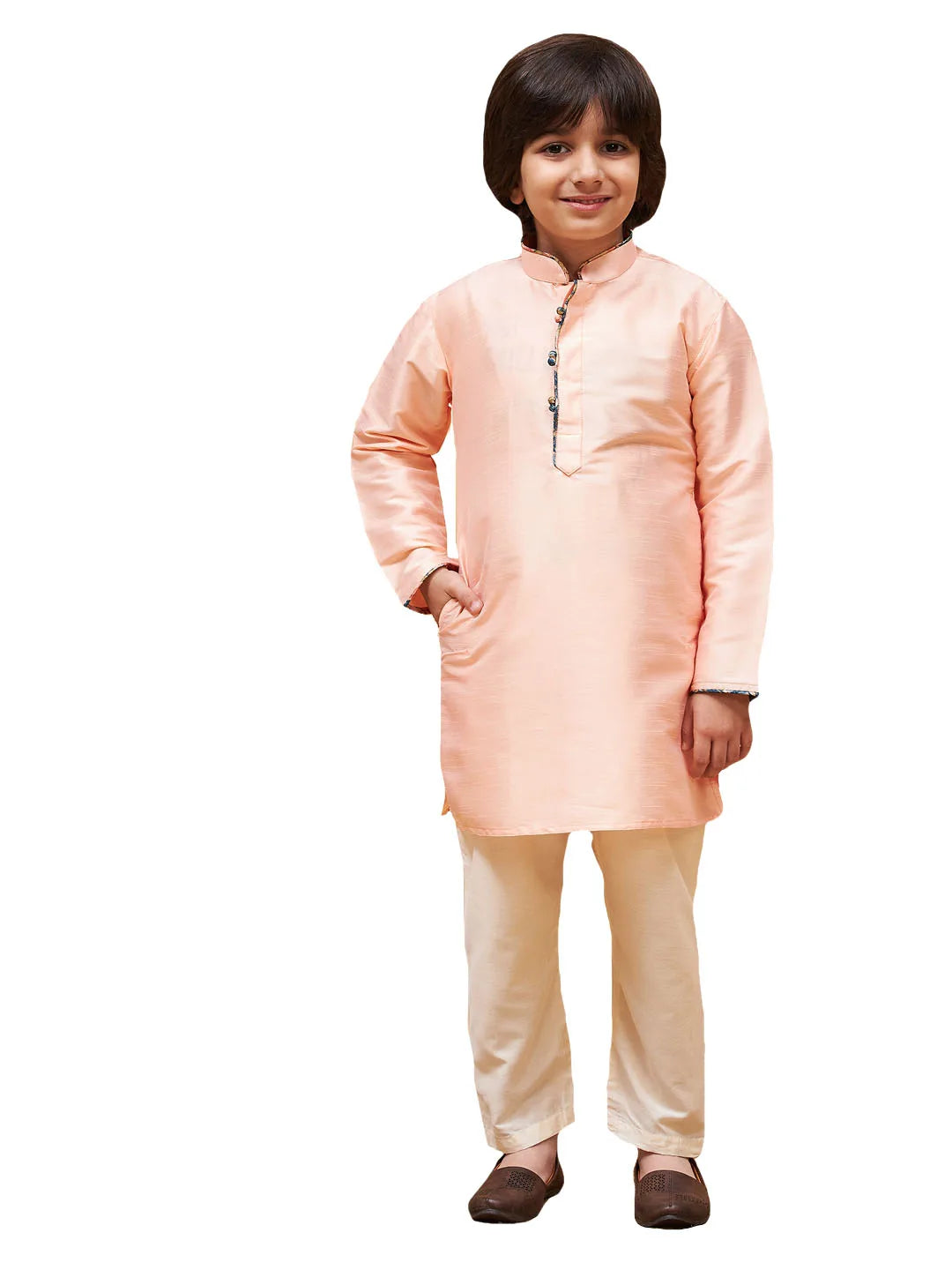 Boys' Peach Kurta Pyjama Set