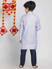 Boys' Lavender And Navy Blue Kurta Pyjama Set