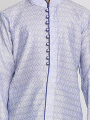 Boys' Lavender And Navy Blue Kurta Pyjama Set