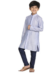 Boys' Lavender And Navy Blue Kurta Pyjama Set