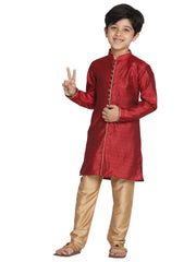 Vastramay - Boys' Maroon And Rose Gold Kurta Pyjama Set