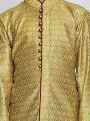 Boys' Mustard Yellow And Maroon Kurta Pyjama Set