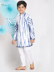 Boys' Blue And White Kurta Pyjama Set