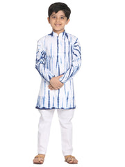 Boys' Blue And White Kurta Pyjama Set