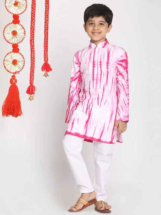 Boys' Pink And White Kurta Pyjama Set