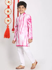 Boys' Pink And White Kurta Pyjama Set