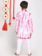 Boys' Pink And White Kurta Pyjama Set