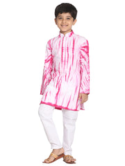 Boys' Pink And White Kurta Pyjama Set