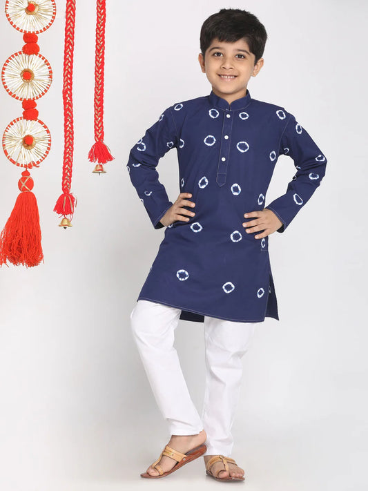 Boys' Blue And White Kurta Pyjama Set