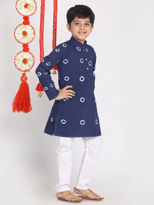 Boys' Blue And White Kurta Pyjama Set