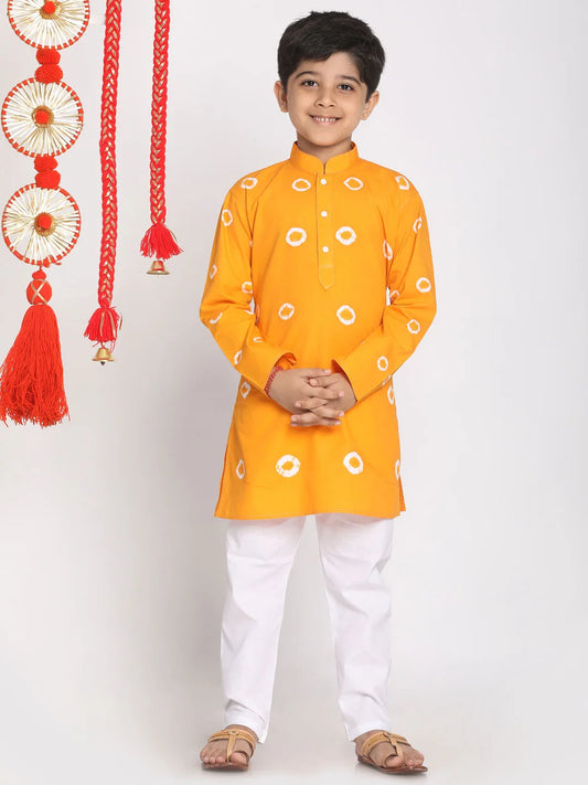 Boys' Orange And White Kurta Pyjama Set