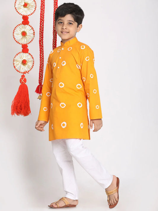 Boys' Orange And White Kurta Pyjama Set