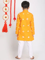 Boys' Orange And White Kurta Pyjama Set