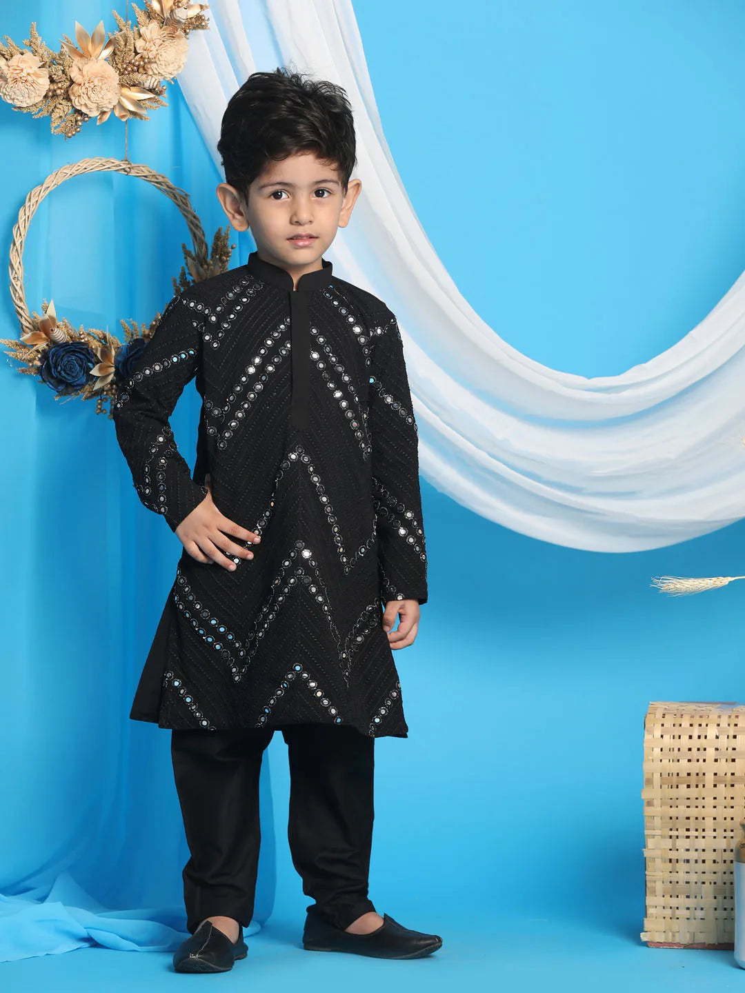 Boys' Black Kurta Pyjama Set