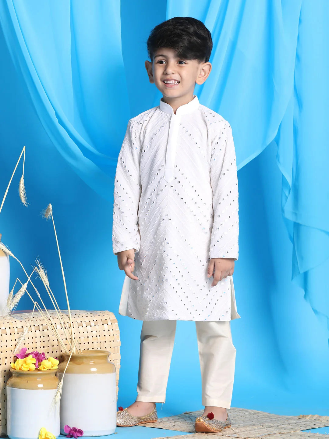 Boys' White Kurta Pyjama Set