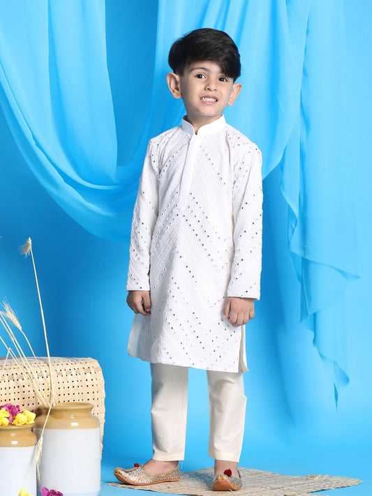 Boys' White Kurta Pyjama Set