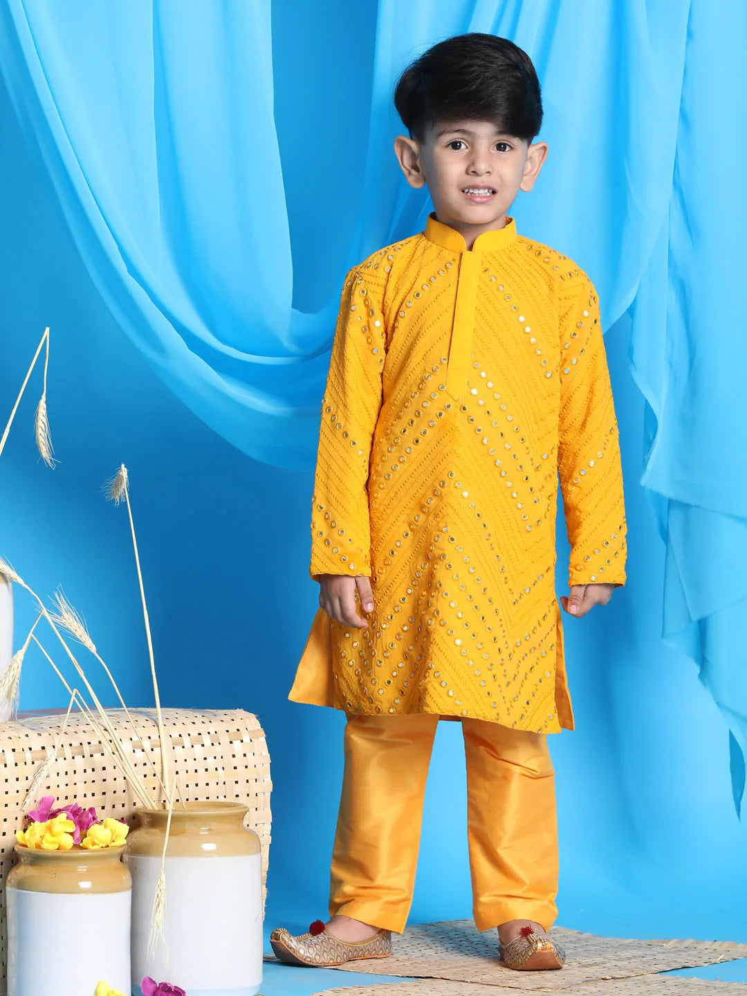 Boys' Yellow Kurta Pyjama Set