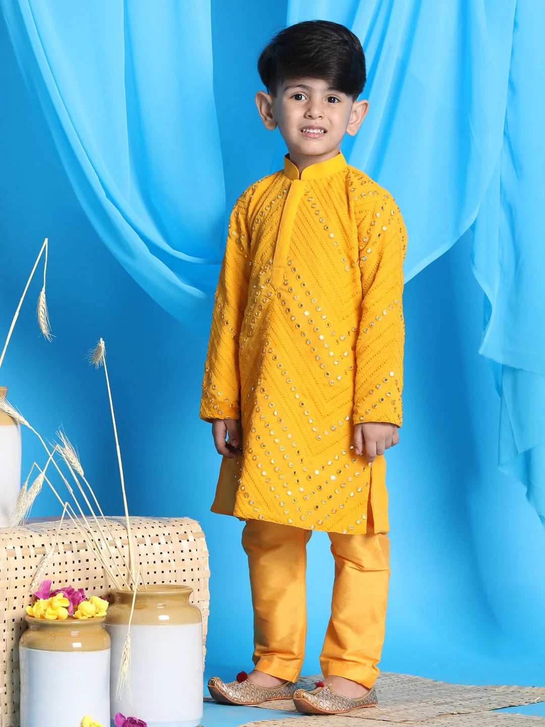 Boys' Yellow Kurta Pyjama Set