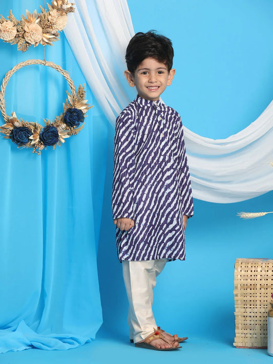 Boys' Blue And Cream Kurta Pyjama Set