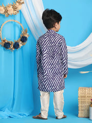 Boys' Blue And Cream Kurta Pyjama Set