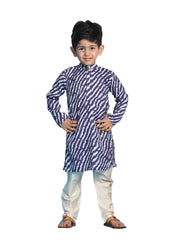 Boys' Blue And Cream Kurta Pyjama Set