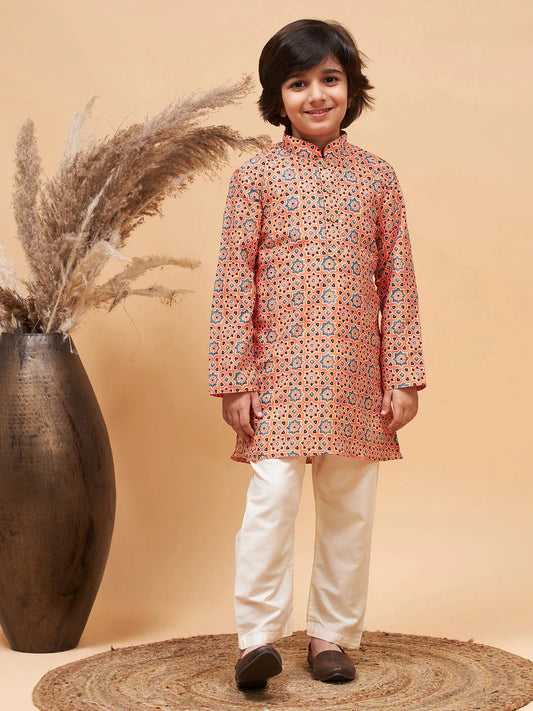 Boys' Orange Kurta Pyjama Set