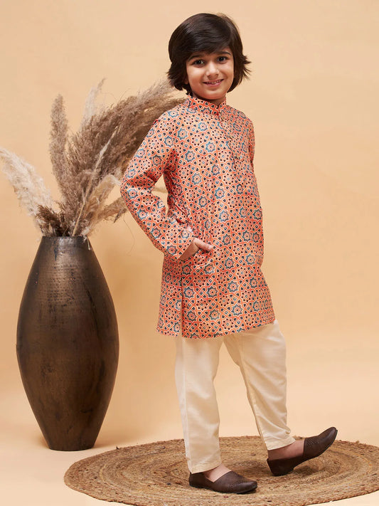 Boys' Orange Kurta Pyjama Set