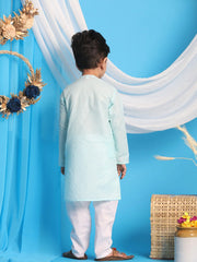 Boys' Aqua blue and White Kurta Pyjama Set